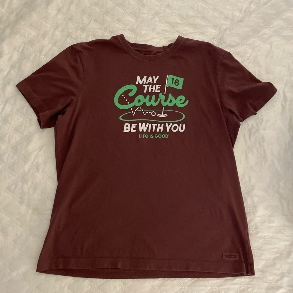 Mens Life is Good Crusher Tee May the Course be with You  Maroon Golf T-Shirt L